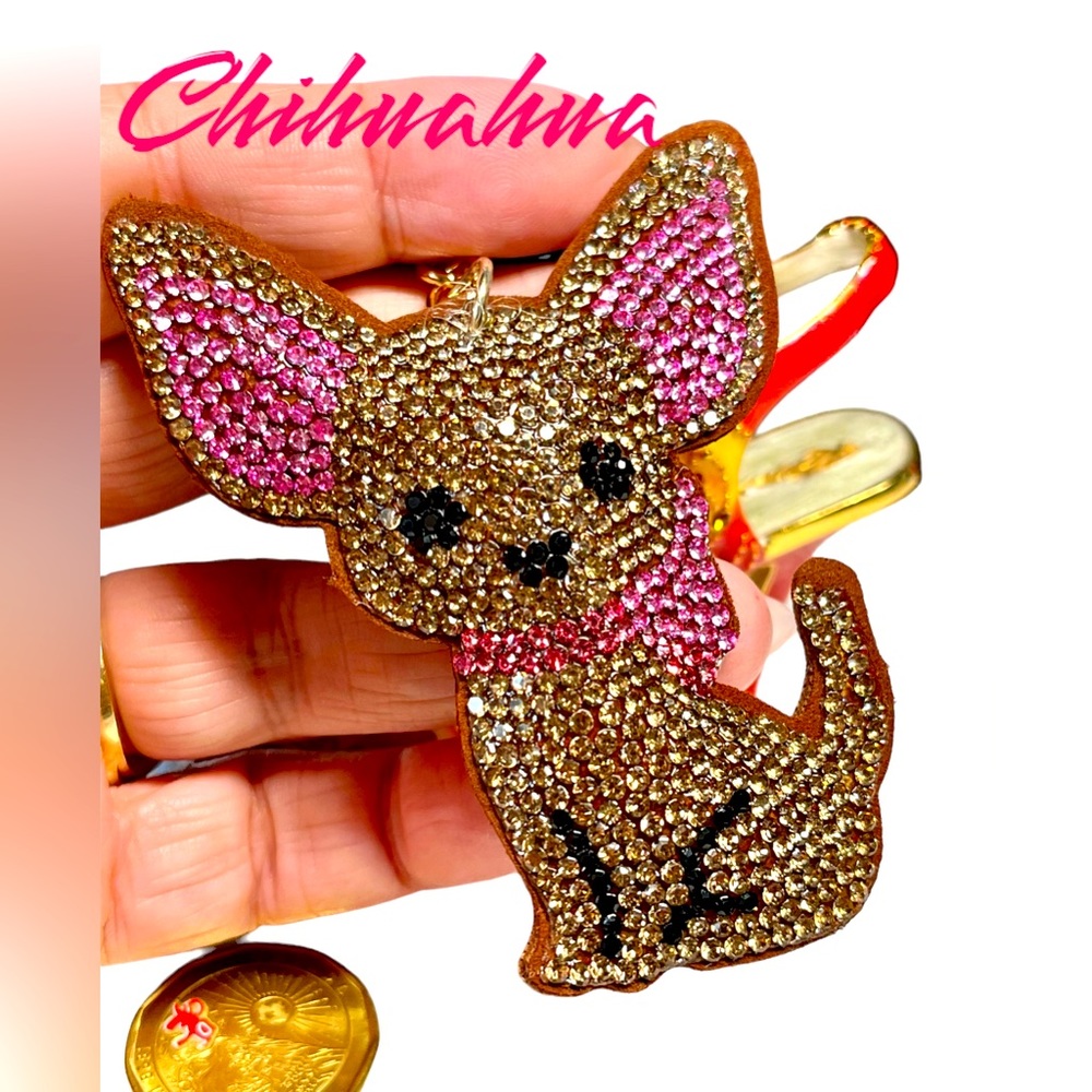Chihuahua glitter keychain purse bling